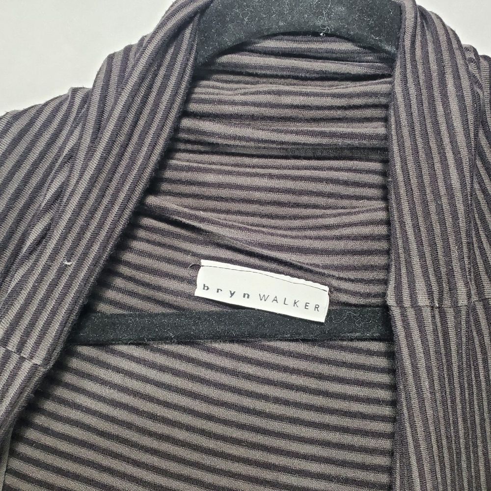 L Bryn Walker Knit Striped Shawl Collar Waterfall Cardigan Longline Lagenlook - Picture 4 of 13